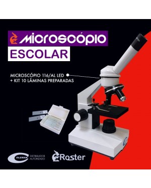 Microscópio Monocular 640x + Kit com lâminas 116/AL LED + KIT LAMINAS Coleman